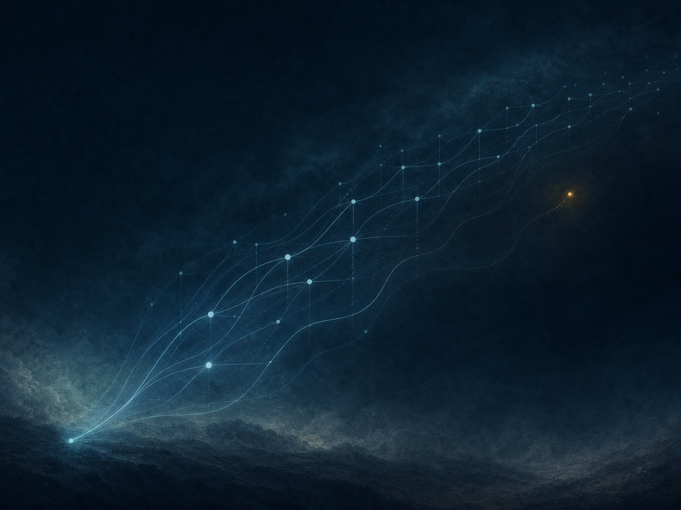 Abstract probability curves in a dark blue field